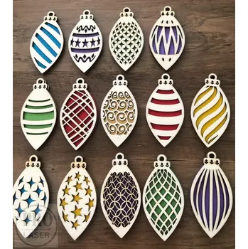 Vánoční ozdoba Dřevěné retro ozdoby šiška sada s krabičkou