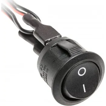 vypínač Kolébkový spínač černý 12V 3A s 0,1m vodiči a mini konektory zesilovače samec a samice