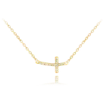 1164 MINET Pozlacený stříbrný náhrdelník drobný ležatý KŘÍŽEK se zirkony Délka: 45