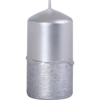 Svíčka Emocio drápaná svíčka s vlnkou válec stříbrná 50x100 mm