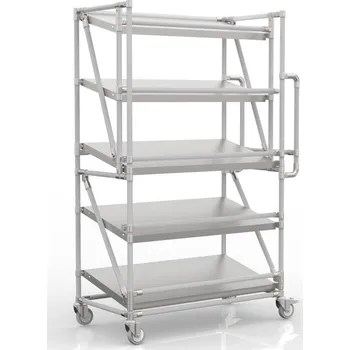 Regálový vozík na přepravky se šikmými policemi SP100_50_40 [šedá + stříbrné spojky] Vyberte barvu konstrukce:: červená + černé spojky