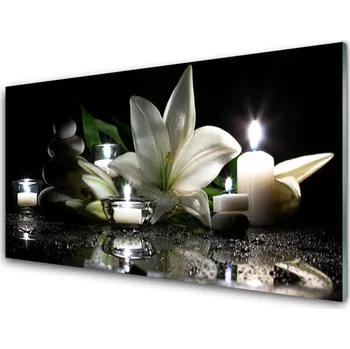 Obraz Obraz na skle Lilie Svíce Kameny Lázně 100x50 cm 2 Přívěsky