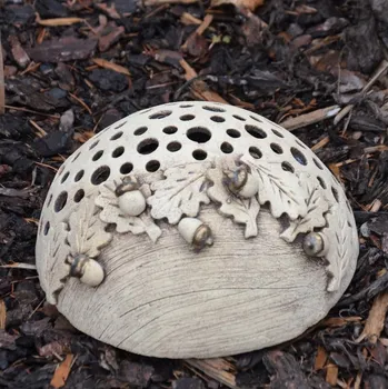 Svícen Keramická půlkoule se žaludy na svíčku, zahradní dekorace