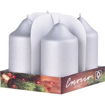 Svíčka Emocio adventní svíčky 50x90 stříbrné matné exclusive 4 ks