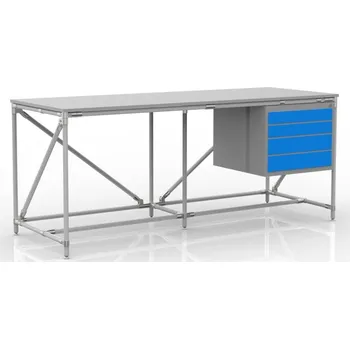 Dílenský stůl Dílenský stůl s kontejnerem se čtyřmi zásuvkami 240405316 [šedá + stříbrné spojky] Vyberte barvu konstrukce:: modrá + černé spojky