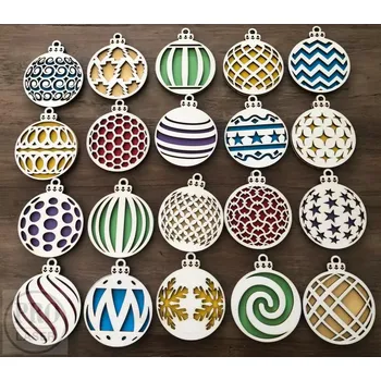 Vánoční ozdoba Dřevěné retro ozdoby kulaté sada s krabičkou