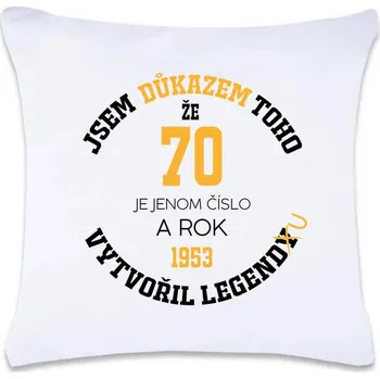 Dekorativní polštářek DOBRÝ TRIKO Polštář s potiskem 70 je jenom číslo 40 x 40 cm Oboustranný tisk: NE