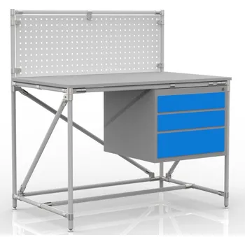 Dílenský stůl Dílenský stůl s perfopanelem 240408315 [šedá + stříbrné spojky] Vyberte barvu konstrukce:: šedá + stříbrné spojky