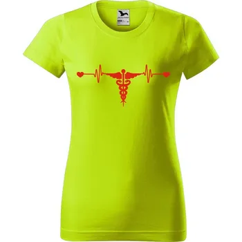 Dámské oblečení DOBRÝ TRIKO Dámské tričko s potiskem Tep srdce zdravotnictví Barva: Limetková, Velikost: 2XL