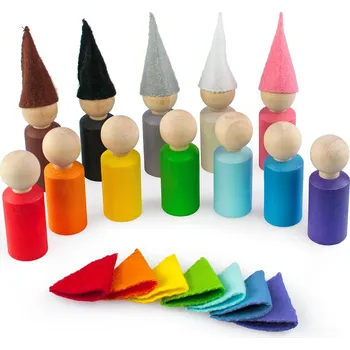 Dřevěná hračka Vzdělávací sada Ulanik Montessori dřevěná hračka "Peg Dolls with Hats small"