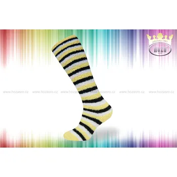 Dámské ponožky Hoza Dámské podkolenky ženilkové pruhované - H4601 Barva: žlutá bílá černá, Velikost: 35-38