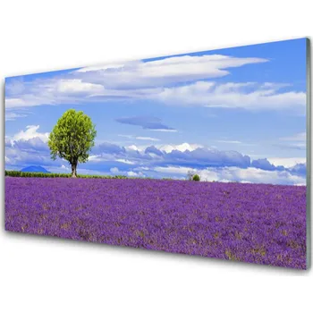 Obraz Obraz na skle Pole Levandule Strom Příroda 125x50 cm 2 Přívěsky