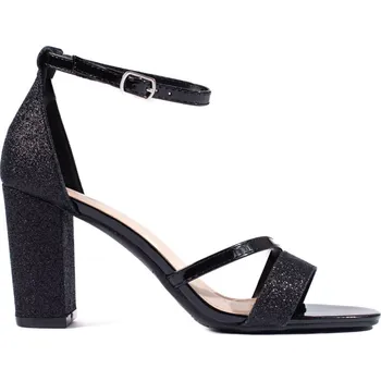 Dámské sandále Dámské černé lesklé sandály na sloupku, podpatek 8 cm 1-222B Velikost: 37