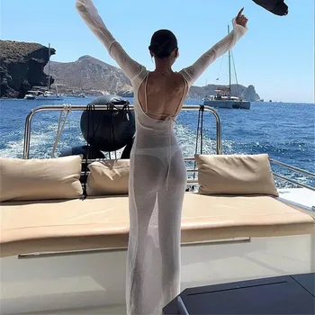 Dámské šaty Dlouhé letní šaty průhledné Barva: Bílá, Velikost: S