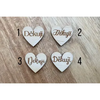 Dřevěné srdíčko DĚKUJI - 2,5 cm (Srdíčko vyrobené z překližky)