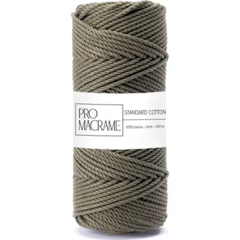 Příze Bavlněná šňůra ProMacramé – STANDARD COTTON 3mm / 3PLY – khaki (Šňůra na macramé, 100 m)