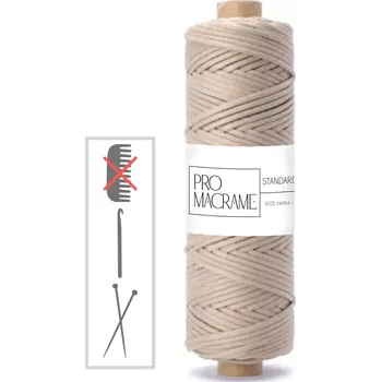 Příze bavlněná šňůra Pro Macramé 5mm, splétaná - béžová (Délka 100 m)