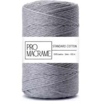 Příze bavlněná šňůra ProMacrame – STANDARD cotton 5 mm - délka 50 m - Šedá (Bavlněná šňůra na výrobu macramé, rozčesávací)