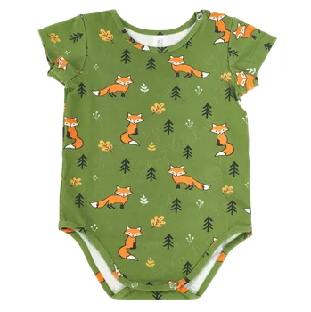 Dětské body TETRAO, krátký rukáv - oranžové lišky 0-3 mesiacov