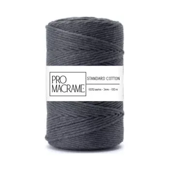 Příze bavlněná šňůra ProMacrame – STANDARD cotton 5 mm - délka 50 m - Antracit (Bavlněná šňůra na výrobu macramé, rozčesávací)