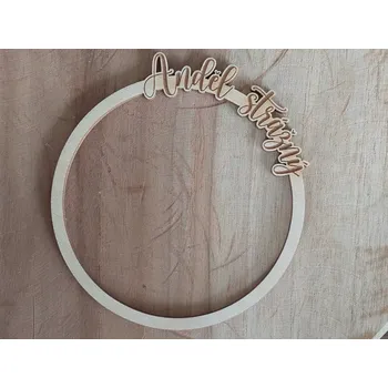 Dřevěný kruh pod macramé andělku - placatý ANDĚL STRÁŽNÝ - 10 cm