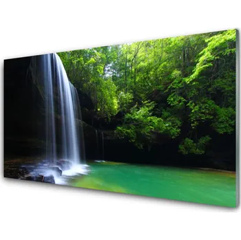 Obraz Obraz na skle Vodopád Příroda Les Jezero 125x50 cm 2 Přívěsky