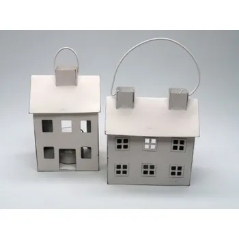 Vánoční dekorace Plechový domeček (svícen) - bílý, Varianta Širší 6 oken