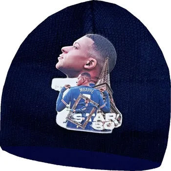 Čepice Numberoplus Dětská fotbalová pletená čepice Francie - Kylian Mbappé Barva: Modrá