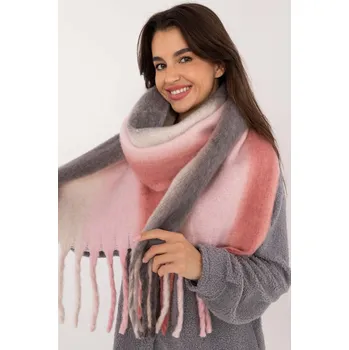 Šála Vícebarevná hřejivá šála s třásněmi model 32050 pudrově růžová
