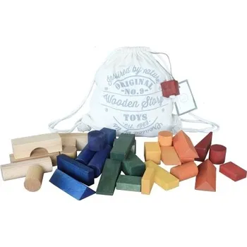Výuková hračka Wooden Story Kostky v bavlněném pytli XL - 30 ks - Duhové