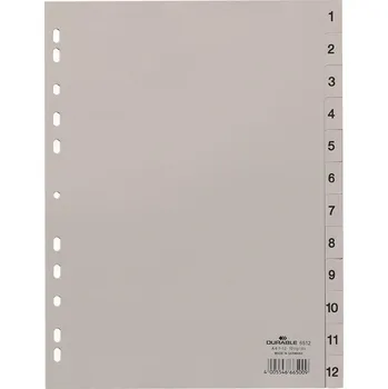 Plastový rozlišovač Durable - A4, šedý, 1-12