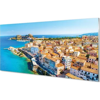Obraz Obraz na skle Řecko Mořské pobřeží město 125x50 cm 2 Přívěsky