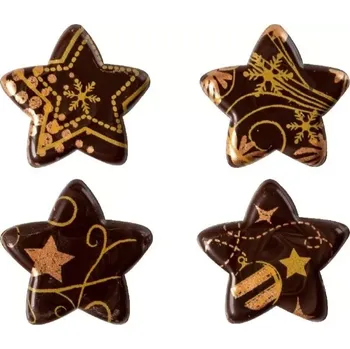 Jedlá dekorace na dort Leman Decorations 2013807 čokoládová dekorace hvězdičky 12 ks zlaté