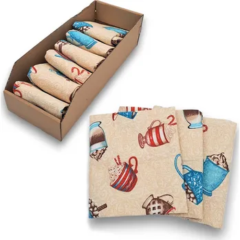 usporadejto.cz 6ks vaflových kuchyňských utěrek + úložný box - KÁVA