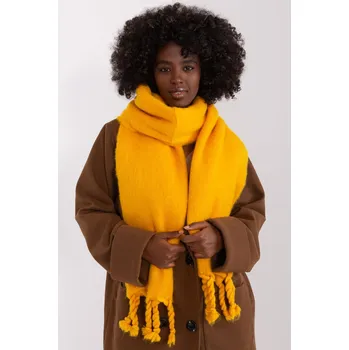 Šála Hřejivá jednobarevná šála s třásněmi model 50220 hořčicová