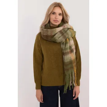 Šála Hřejivá károvaná šála s třásněmi model 30121 barva khaki