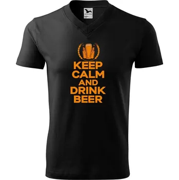 Pánské tričko DOBRÝ TRIKO Pánské V tričko s potiskem Keep calm beer Velikost: 2XL, Barva: Černá