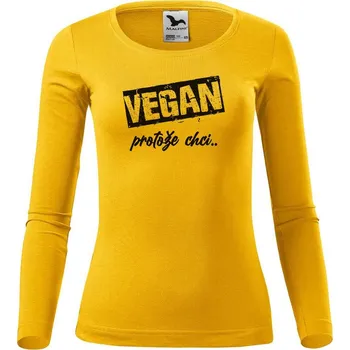Dámské tričko DOBRÝ TRIKO Dámské triko s potiskem Vegan, protože chci Velikost: L, Barva: Žlutá