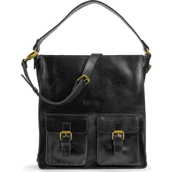Kabelka VOOC Stylová kabelka přes rameno z pravé kůže VOOC; černá