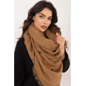 Šála Hřejivá dámská šála s potiskem model 50493 barva camel