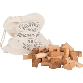 Výuková hračka Wooden Story Kostky v bavlněném pytli - 60 ks - Přírodní