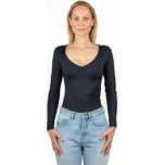 Padnetito.cz Dámské tričko černé, hluboký výstřih do V, dlouhý rukáv Velikost: S, Střih: rovný, Délka: prodloužená je o 4-5 cm delší