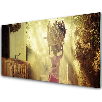 Obraz Obraz na skle Žena Dříví Člověk 125x50 cm 2 Přívěsky