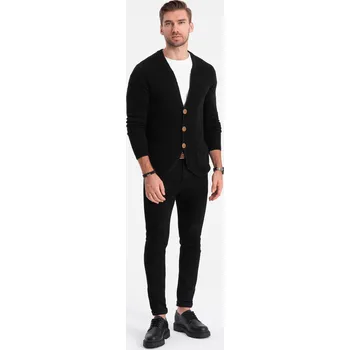 Pánský svetr Pánský svetr structu cardigan s kapsami - V1 - ESPIR Barva: Černá, Velikost: S