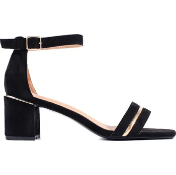 Dámské sandále Černé semišové sandály na sloupkovém podpatku 7212B Velikost: 40