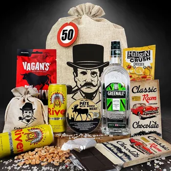 Dárkový potravinový koš Dárkové balení s ginem Greenals | Dárkový koš s ginem pro chlapa