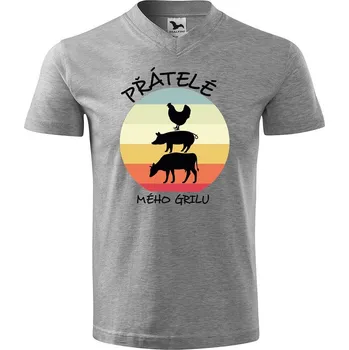 Pánské tričko DOBRÝ TRIKO Pánské V tričko s potiskem Přátelé mého grilu Velikost: XL, Barva: Tmavě šedý melír
