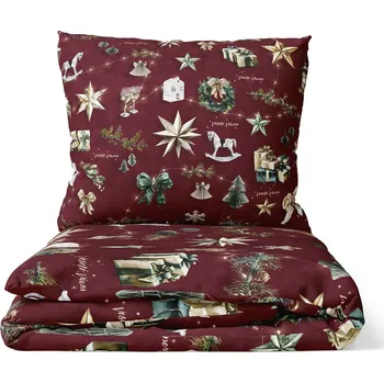 Povlečení DARRÉ Bavlněné povlečení Kouzlo Vánoc červené 140 x 200, 70 x 90 cm zipový uzávěr