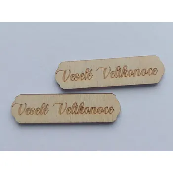 Dřevěný nápis Veselé Velikonoce - 6 x 1,5 cm (Nápis vyrobený z překližky)