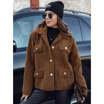 Dámský kabát Dámský hnědý krátký oversize kabát CLASSIVO NY0697 Velikost: ONE SIZE
